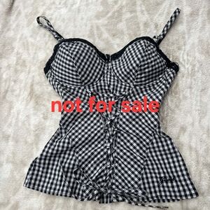 Not For Sale Guess Black and White Gingham Bustier with Lace Detail
